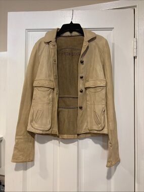 Vintage signed Giorgio Brato Beige Leather Jacket Italian Designer XS jr 15